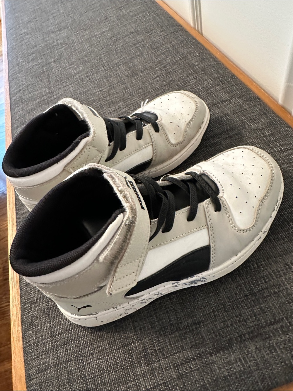 Kids Puma High-Top Athletic Sneakers in White and Black